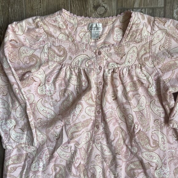 Vintage Kathryn Nightgown M‎ Pink Paisley Cotton Flannel Granny Cottage Core - Picture 3 of 7